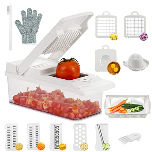 Mandolina de cocina, 15 en 1 taza de verduras multifuncionales con 7 cuchillas reemplazables para cortadoras de verduras, corte y recolector de verduras Cover