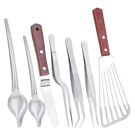Cridoz 7 Pcs Stainless Steel Kitchen Cooking Plating Tweezers Tongs Drawing Spoons Offset Spatula and Fish Spatula for Food Culinary Plating Decorating