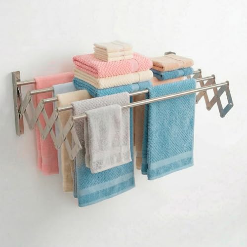 Marctani Tendedero Extensible Pared Acero Inoxidable   Tendederos Plegables Ahorra Espacio Interior o Exteriror   Tendal Plegable con 5 Barras   Tenderete de Ropa (A.INOX 140CM)