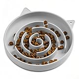 Slofedzy Slow Feeder Cat Bowl, Durable Anti-Gulping Cat Food Bowl for Healthy Digestion, Maze Design Easy to Clean for Wet/Dry Food(Grey)