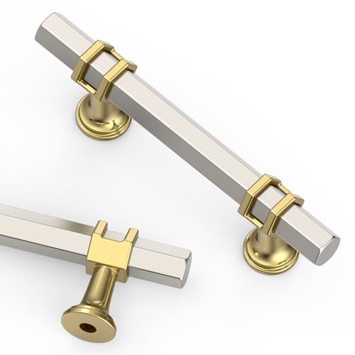 Asidrama 10 Pack 3 Inch(76mm) Brushed Satin Nickel and Gold Kitchen Cabinet Handles, Cabinet Pulls Kitchen Cabinet Hardware for Cupboard Drawer Pulls