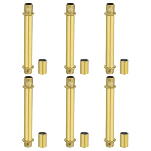 Image of PATIKIL Straight Pipe Lamp Stems Rod Kit, 6 Set M10 Carbon Steel 80mm(3.15 inch) Long Double End Thread Rod with Coupling Nuts Sleeve Connector for Table Lamps Chandeliers, Gold Tone