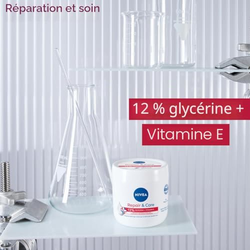 NIVEA Repair & Care Crème corporelle hydratante et non grasse Lotion à absorption rapide à la vitamine E et à la glycérine pour peaux très sèches et rugueuses (400 ml)