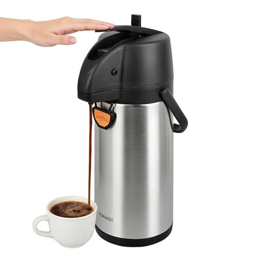 TOMAKEIT Airpot Coffee Dispenser Thermal with Pump,3L/102 Oz Insulated Stainless Steel Large Airpot Coffee Carafe Lever Action for Hot/Cold Water,Thermal Carafe for Hot Cocoa for Parties