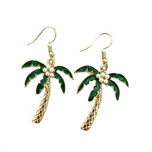 Image of Coconut Palm Tree Green Gold Hook Earrings UK