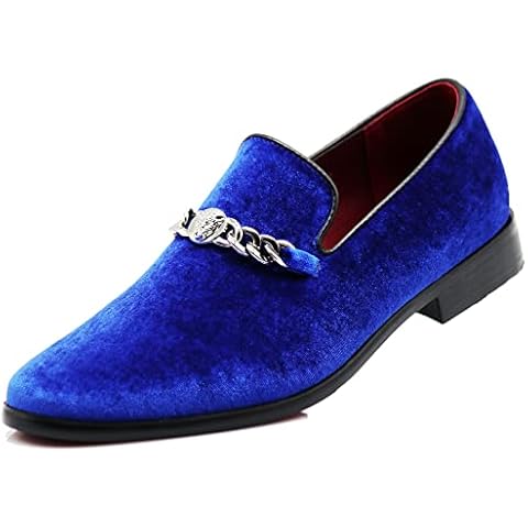 SP34 Men's Vintage Fashion Chain Buckle Dress Loafers Slip On Shoes Tuxedo Dress Shoes (12, Royal Blue (43), Numeric_12) Cover