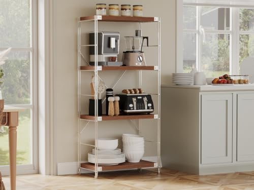 Image of 4-Tier Industrial Bookshelf, Wood and Metal Shelf Unit, Storage Bookcase