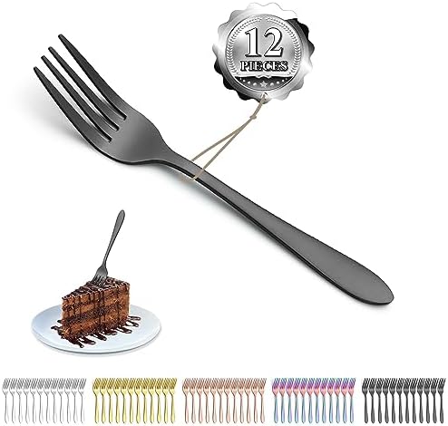 Kyraton Czarne widelce deserowe 12 sztuk, 14 cm, stal nierdzewna, tytan, czarne widelce deserowe, widelce do ciasta, widelce do owoców, widelce do srebra, 14 cm