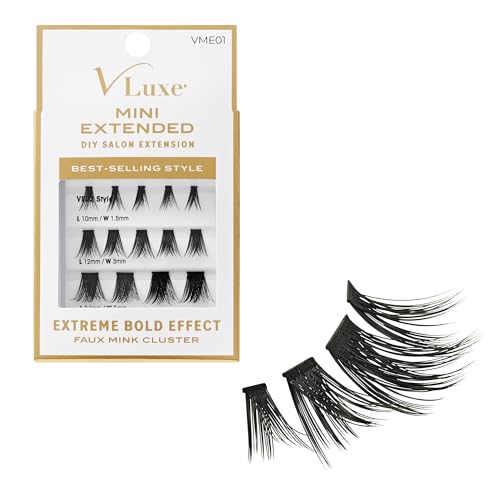 VLuxe Faux Mink Lash Cluster Mini Extended, 14 10-14mm Seamless DIY Lash Extensions, Lightweight Ultra Comfort False Eyelashes with Thin Microband for Natural Blending, Refill for Mini Lash Palette