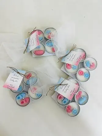 Yellow Petal Soy Wax Baby Shower Tealight Candles Gift Set, Pack Of 4, Vanilla Scented, Packed In Net With A Thank You Tag (8 Set7.5 X 7.5 Cm, Cm)