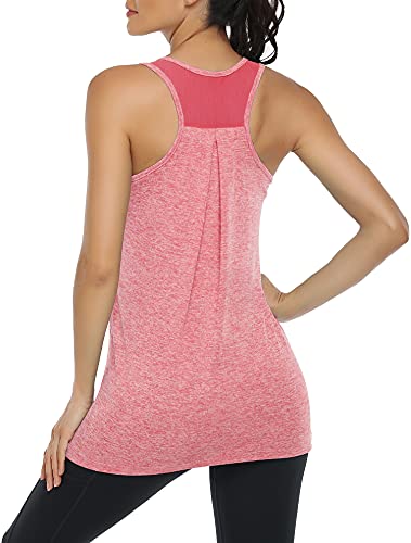 Miusey Summer Mesh Racerback Tank Top Built-In Shelf Padded Bra For Women,Sleeveless Tunic Shirt,Ladies Workout Casual Yoga Gym Running Hiking Exercise Muscle Clothes Moisture Wick Quick Dry Pink Xxl #TOP2