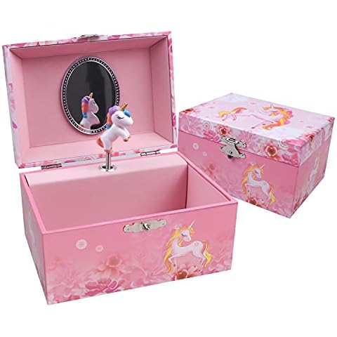 TAOPU Musical Jewelry Box with Spinning Unicorn Music Box Jewel Storage Case Best Gift Toys for Girls Cover
