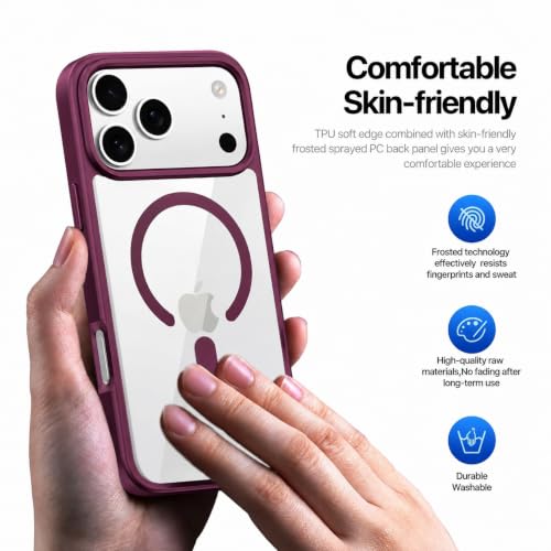 Image of DIZORO Compatible iPhone 17 Pro Case,(Compatible with MagSafe) Non Yellow Military-Grade Drop Protection & Hard PC Back Cover Slim Transparent Anti-Scratch Shockproof Phone Case - Wine