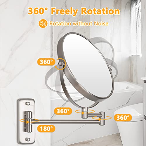 Wall Mounted Makeup Mirror - 1X/10X Magnifying Mirror Double Sided, 8 Inch Extendable Bathroom Mirror, Nickel Finish by ALHAKIN - Image 3