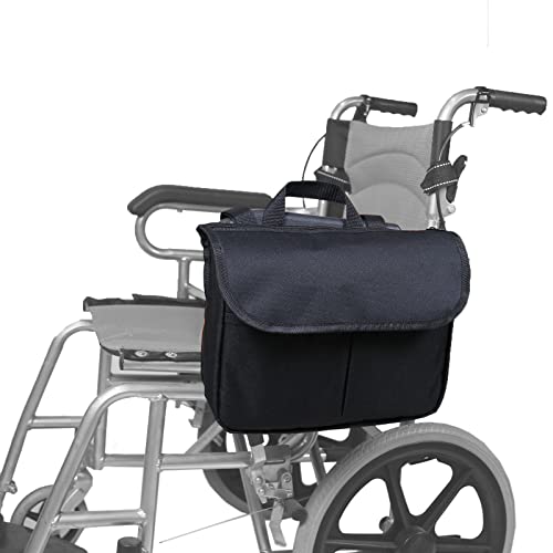 Side Wheelchair Bag,Oxford Cloth Sturdy Handle Wheelchair Pouch Large Capacity Wheelchair Storage Bag Walker Accessories (Black)