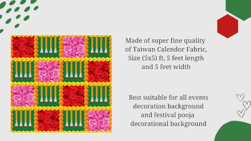 Image of Back Ground Decoration Clothes | Minimalist Box Design Backdrop with Graceful Red Roses and Pink Flower Blocks | varalakshmi puja Backdrop 5x5 feet