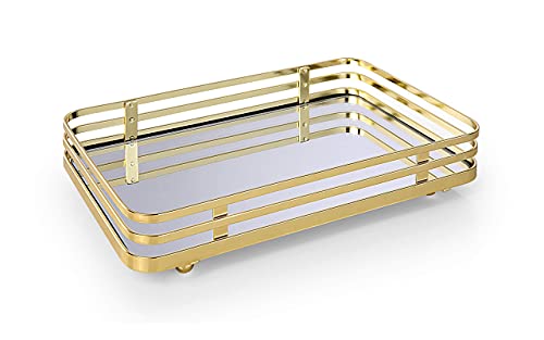 Sunnypoint Classic Decorative Vanity Perfume Dresser Jewelry Organizer Makeup Mirror Tray (Polished Gold) #TOP4