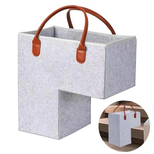 Cesta organizadora de escaleras hecha de fieltro, cesta plegable en forma de L con asas de piel sintética para almacenamiento, organizador, cesta de escalera