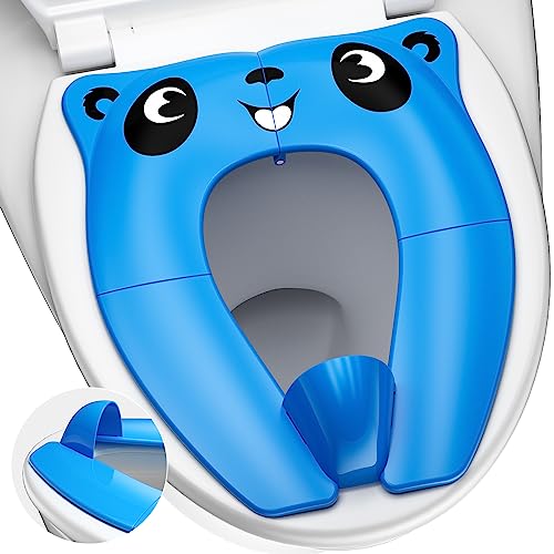 Upgrade Portable Potty Seat with Splash Guard for Toddler, Foldable Travel Potty Seat with Carry Bag , Non-Slip Pads Toilet Potty Training Seat Covers for Baby, Toddlers and Kids (Blue)