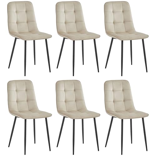 Colenis® - Chaises de Salle à Manger Ela - Lot de 6 - Beige - Velours - Chaise de Cuisine