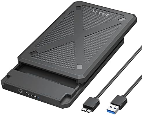 iDsonix 2.5 inch Hard Drive Enclosure USB 3.0 to SATA III Tool-Free External Hard Drive Enclosure for 7mm/9.5mm 2.5" SSD HDD with UASP, for Toshiba Samsung WD, Xbox PC TV Black