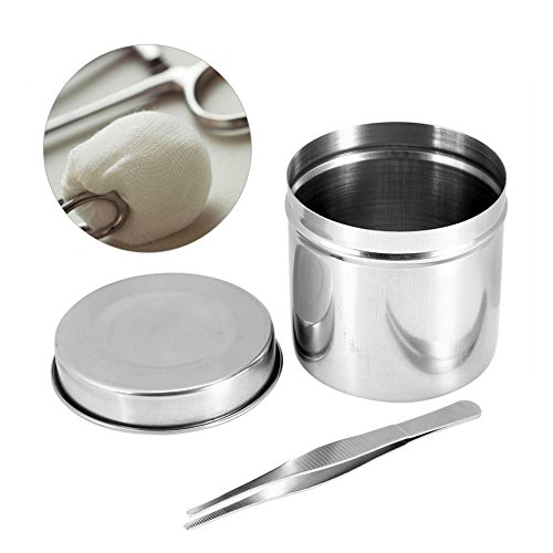 StainlessCase, 3 Sizes Stainless Steel Box Jar Tank Container Box with Tweezers for Tattoo Cotton Ball Gauze Tampon(10cm)