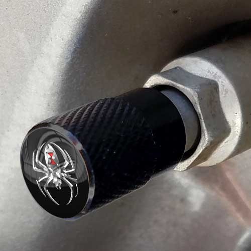 Tricktoppers Vivid Black Anodized Billet Aluminum Tire Wheel Valve Stem Dust Caps For Cars Trucks Trailers Suv's Rv's Motorcycles Bikes More (Set Of 4) Silver Metal Effect Black Widow Spider #TOP1