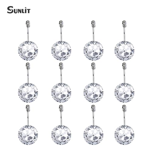 Sunlit Luxury Design Round Clear Diamond Crystal Gem Bling with Glide Balls Double Shower Curtain Hooks, Rust Proof Metal Rhinestones Glam Shower Curtain Rings-12 Pack by Sunlit - Used condition - Image 3