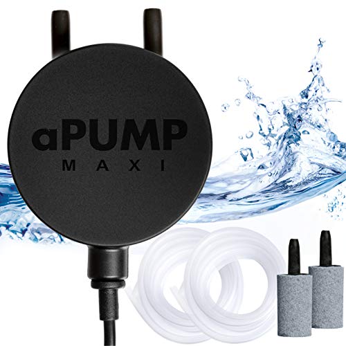 COLLAR Aquarium Air Pump - Quiet Air Pump - Fish Tank Air Pump - Fish Oxygen Air Pump Accessories Silicone Tubing Air Stone Aquarium Kit Aquarium up to 50 Gallons Apump Maxi Plus (2 outlets USA)