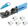 Yankok 90 Degree Punch Down Tool with 5 Keystone Jacks in White SPECIFIC MODULAR FIT CAT5/5e and CAT6/6A Modular Fast Termination Crimper, One Hand Operation Blue