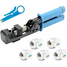 Yankok 90 Degree Punch Down Tool with 5 Keystone Jacks in White SPECIFIC MODULAR FIT CAT5/5e and CAT6/6A Modular Fast Termination Crimper, One Hand Operation Blue