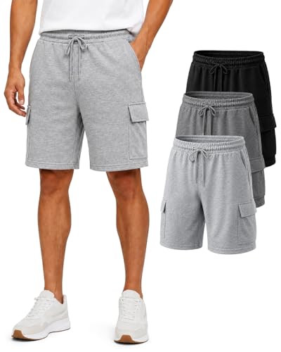 Liloak Mens Casual Shorts Cargo SweatShorts Men Pack for Running Workout Lounge Work School with Drawstring