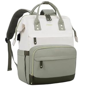 LOVEVOOK Laptop Backpack for Women, 15.6 Inch Work Business Backpacks Purse with USB Port, Large Capacity Educators Nurse Bag Backbag, Waterproof Casual Daypack for Travel,Beige-Light Green