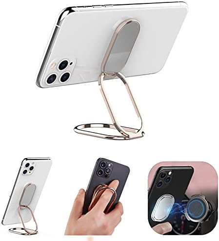 Retractable Telephone Ring Holder Cell Telephone Grip Foldable Ring Stand 360°Rotation Finger Kickstand Attachment for iPhone iPad Smartphones Tablets Suitable with Magnetic Automobile Telephone Mount (Rosegold)