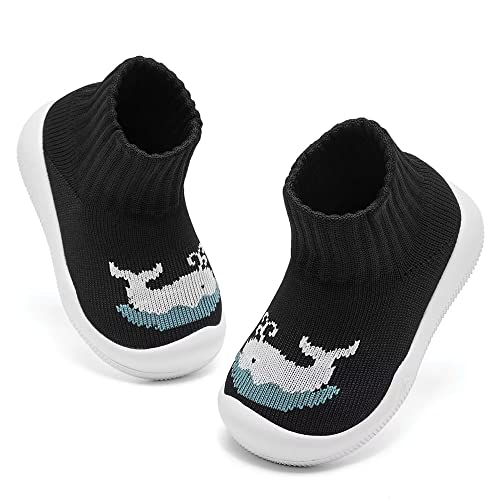Baby Shoes Girls Boys Breathable Baby Sock Shoes With Non Slip Soft Rubber Sole Infant First Walking Sneaker Toddler Slipper Lightweight 12-15 Months Black Whale #TOP6