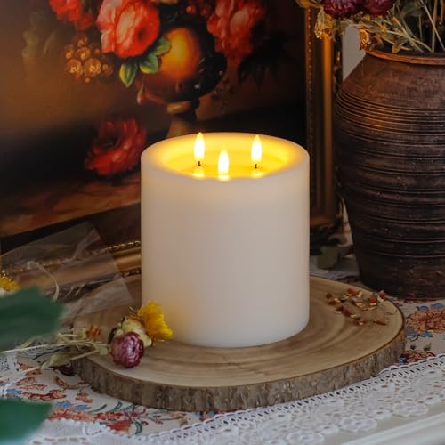 Yeelida 3-Wick 6 Inchx6 Inch Large Flameless Pillar Candles With Remote Control And Timer Function,White Battery Operated Led Flickering Real Wax 3D-Wick Candles For Home Decor thumb #5