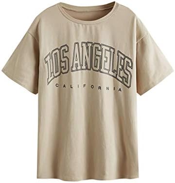 SheIn Women's Novelty Letter Graphic Print Drop Shoulder Longline Tee T-Shirts Khaki Medium