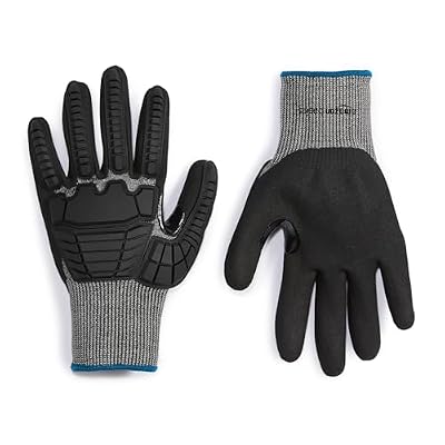 Amazon Basics Impact Protection Work Gloves - Cut Level A2, ANSI Level 4 Abrasion, Touchscreen Compatible, 15G Sandy Nitrile Palm, Medium, 100 Pack, Black with Blue Edge
