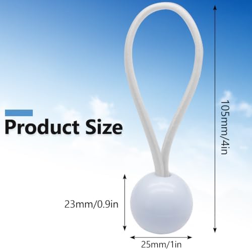 White 4in Plastic Ball Bungee Cords,60Pcs UV Resistant Ties — 사진 2