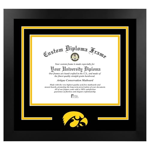 Campus Images University of Iowa Diploma Frame 8.5 x 11 – Manhattan Black Frame - Official Licensed Printed Logo with Black & Amber Mats