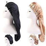 LadayPoa 2 Stück Lange Satin Haarhaube Mädchen seidige Mütze Damen Lange Satin Haube Schlafmütze zum Schlafen Extra Große Satin Schlafmütze für langes lockiges Haar Schutz