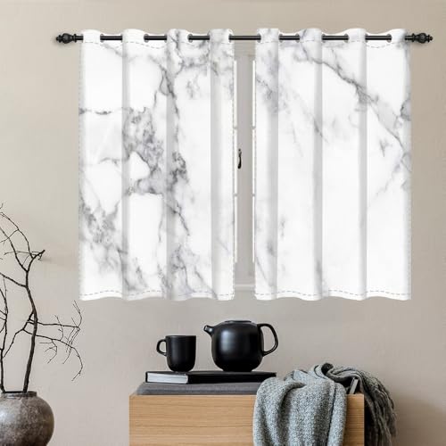 DORCEV Blackout Curtains Marble Window Drapes White and Grey Marble