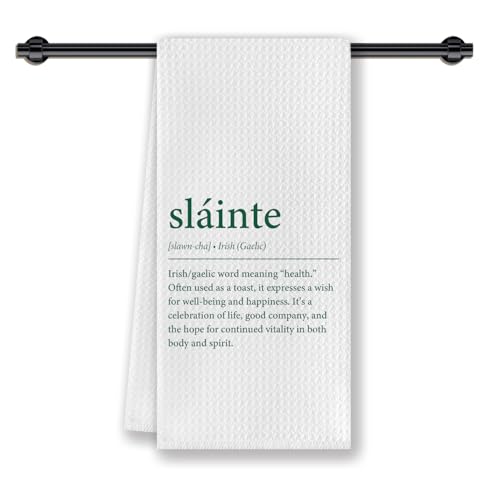 CosxHabitat Sláinte St. Patrick's Day Kitchen Dish Towel 16x24 Inches, Irish Blessing Tea Towel for Party Bar Decor, Lucky Gift for Women & Men