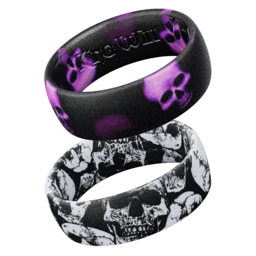 Mens Gothic Printed Silicone Wedding Band Themed Patterned Rubber Rings 7mm