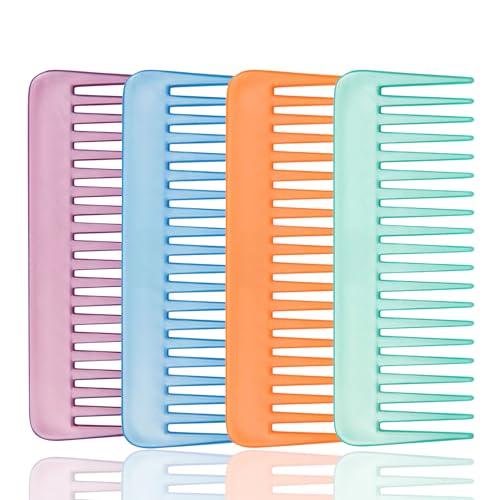 Image of RIANZ Large Hair Detangling Wide Tooth Shampoo Comb for Wet & Dry Hairs, Long & Curly Hair, NO Handle Detangling Combs for Lady Women Girls, Plastic Comb (Multi Color - Pack of 4)