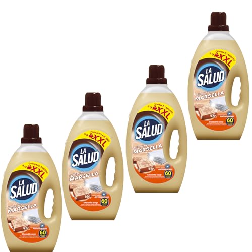 Pack de 4 Detergente Líquido Marsella 4L - 240 Lavados | Fórmula Tradicional para Ropa Blanca y Color | Limpieza Impecable y Colores Luminosos | A Mano y a Máquina