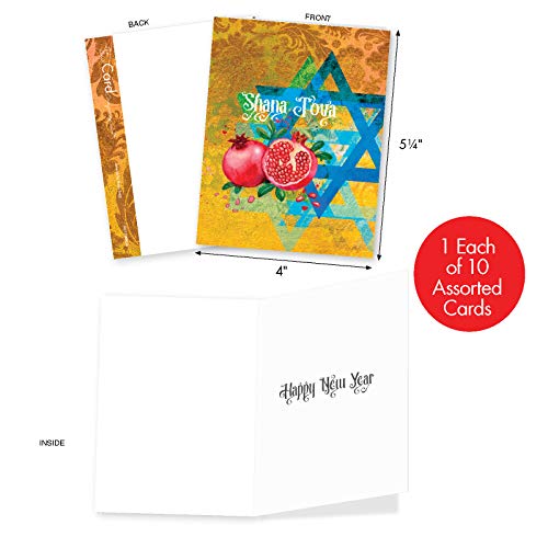 The Best Card Company 10 Assorted Rosh Hashanah Notecards Bulk Box Set 4 X 5.12 Inch With Envelopes (10 Designs, 1 Each) Shana Tova Greetings Am6135Rhg-B1X10 #TOP1