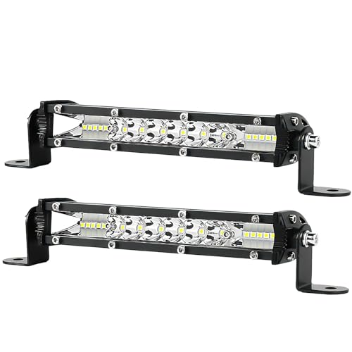 LIGBT 2Pcs 7 Inch 48W Slim LED Light Bar Single Row 16LED White Spot Flood Combo Beam Fog Driving Lamp Off Road Lights Bar Slim for 4x4 Trucks UTV ATV Boat SUV