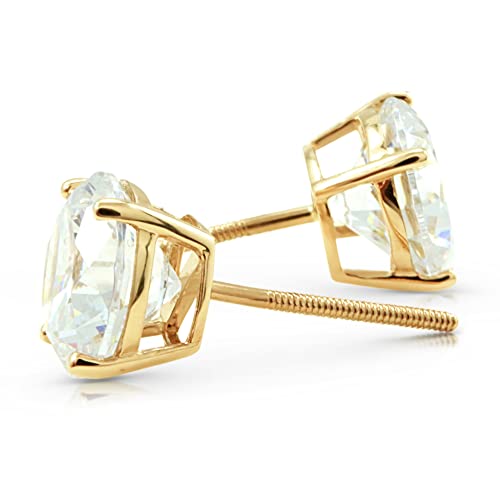 14k Yellow Gold Diamond Stud Earrings for Men and Women, Solid 14k Gold Simulated 2ct Diamonds Earring Studs Men & Women, Screw Backs, Round Cut, VVS1 Clarity, D Color - Luxury Gift Box Included - Thumbnail 2