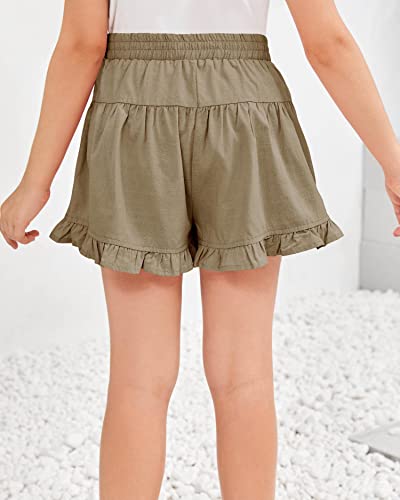 Klousilover Girls Casual Elastic Paperbag Shorts Summer Ruffle High Waist Bowknot Shorts Pants For 5-14 T Kids Khaki #TOP2